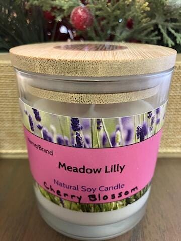 Cherry Blossom  Meadow Lily Soy Candle Natural Hand Poured Aromatherapy Spa Gift. Vegan Candle.